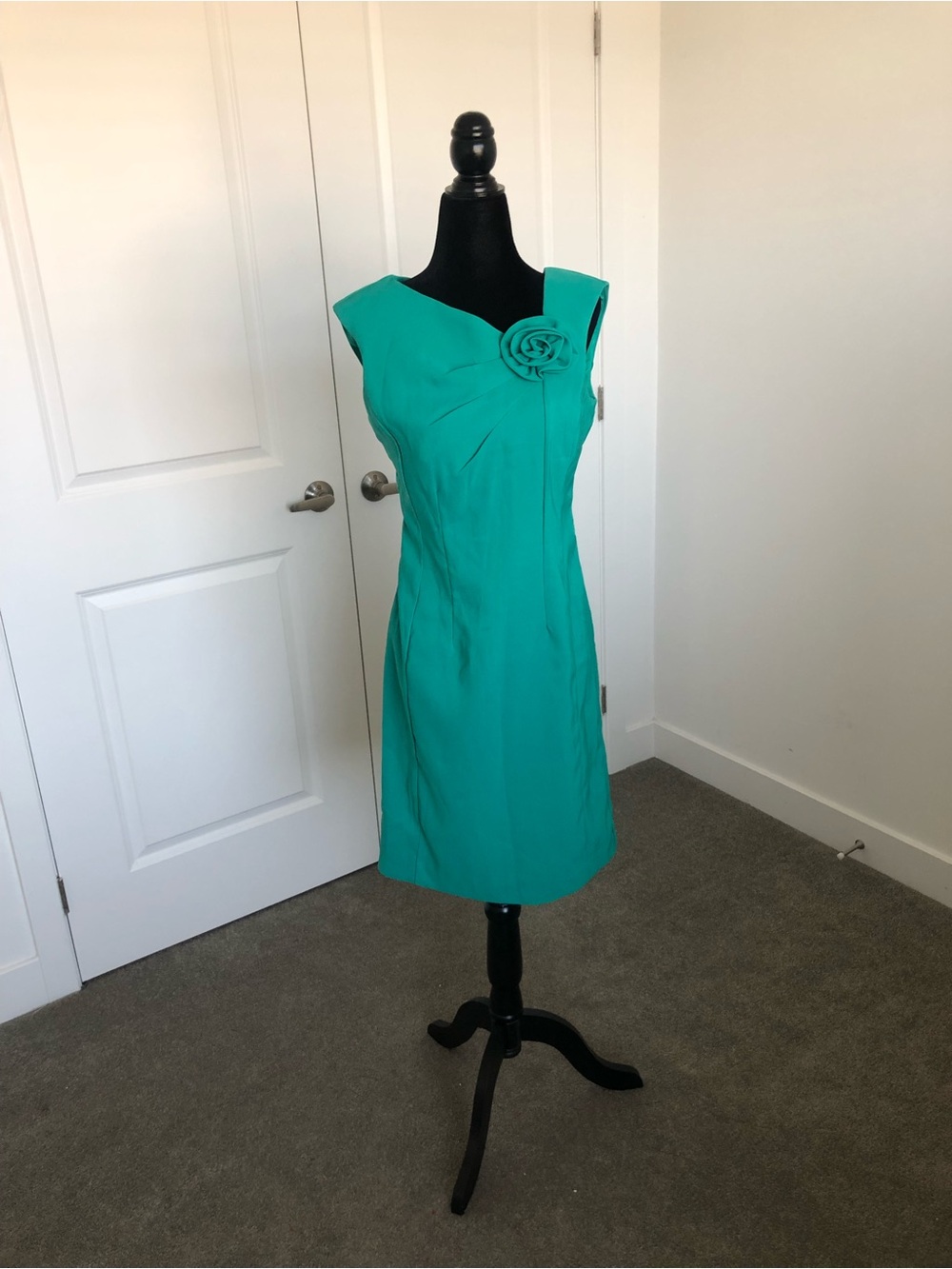 New Sears Teal Cap-Sleeve Sheath Dress with Rosette